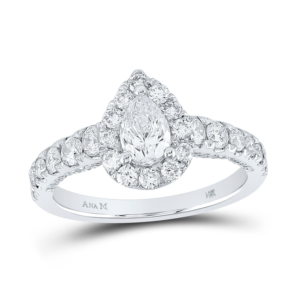 14kt White Gold Pear Diamond Halo Bridal Wedding Engagement Ring 1-1/2 Cttw