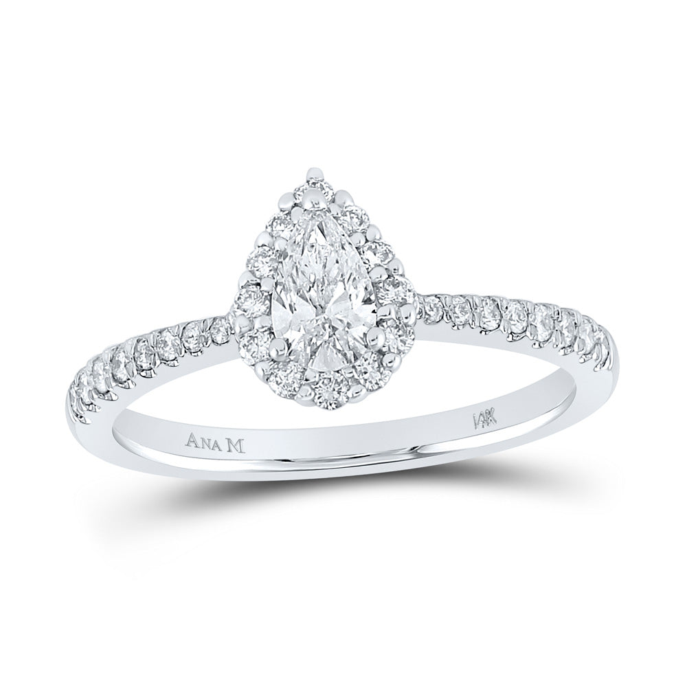 14kt White Gold Pear Diamond Halo Bridal Wedding Engagement Ring 5/8 Cttw