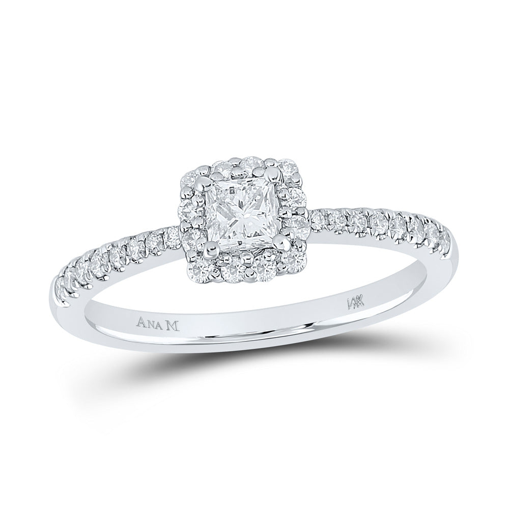 14kt White Gold Princess Diamond Square Halo Bridal Wedding Engagement Ring 1/2 Cttw
