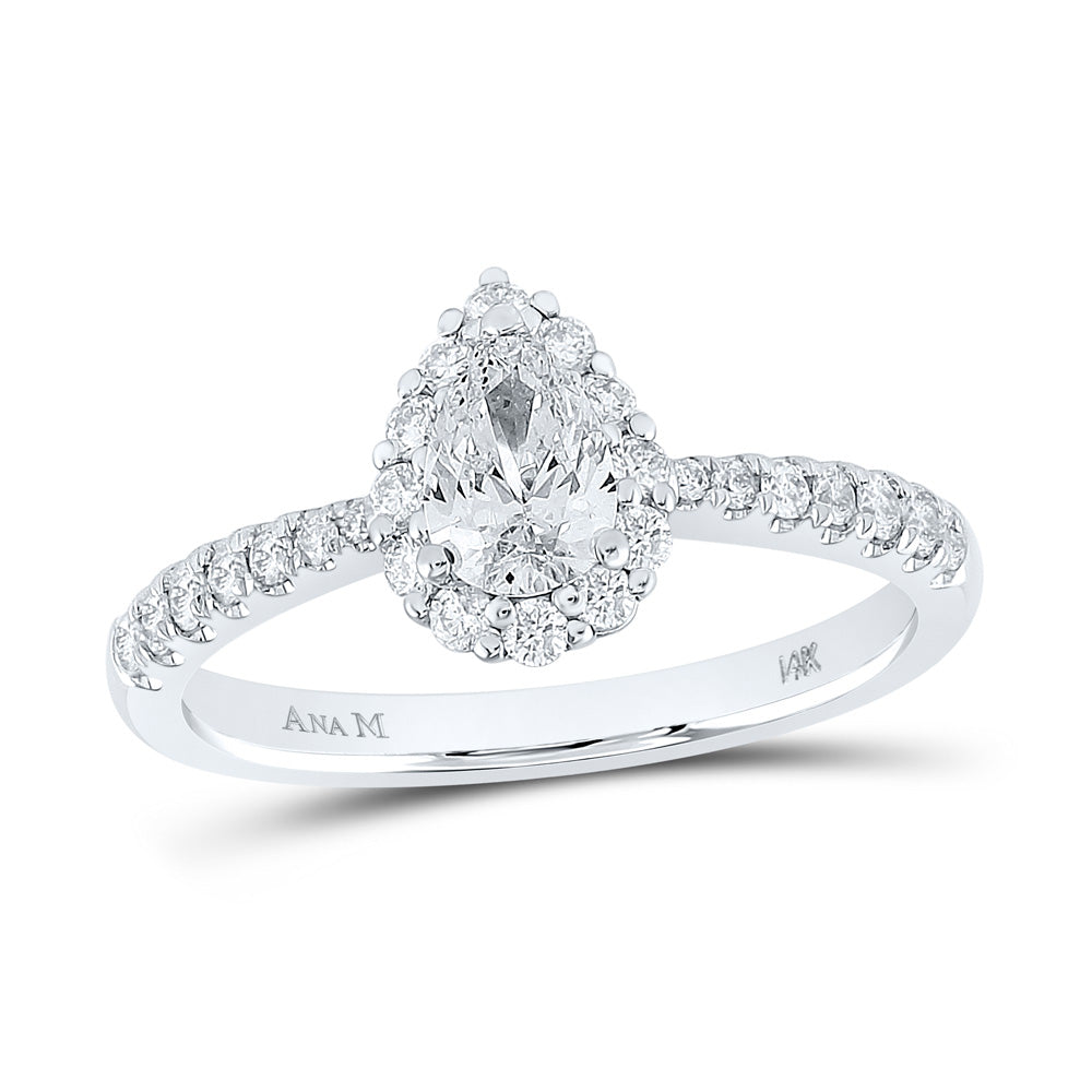 14kt White Gold Pear Diamond Halo Bridal Wedding Engagement Ring 7/8 Cttw