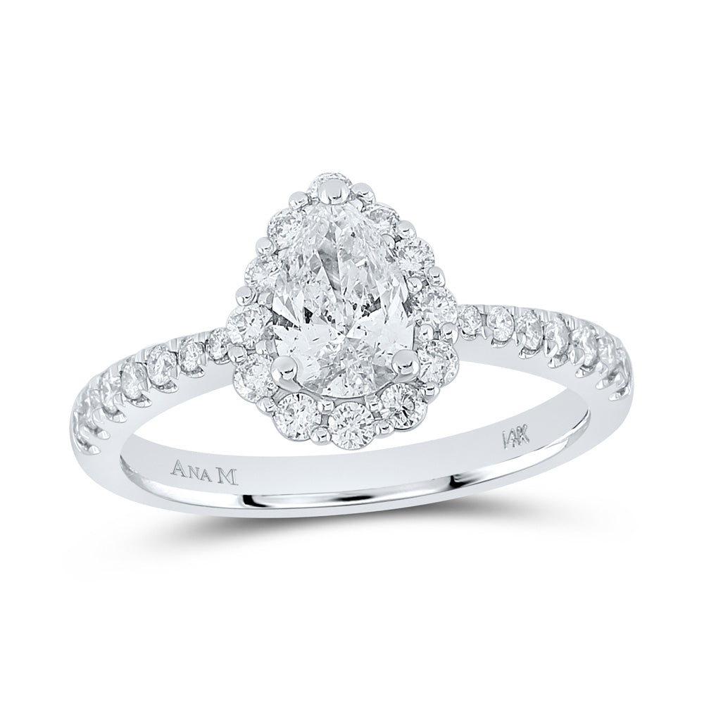 Gold Halo Bridal Wedding Engagement Ring 1-1/5 Cttw Pear Natural Diamond Womens