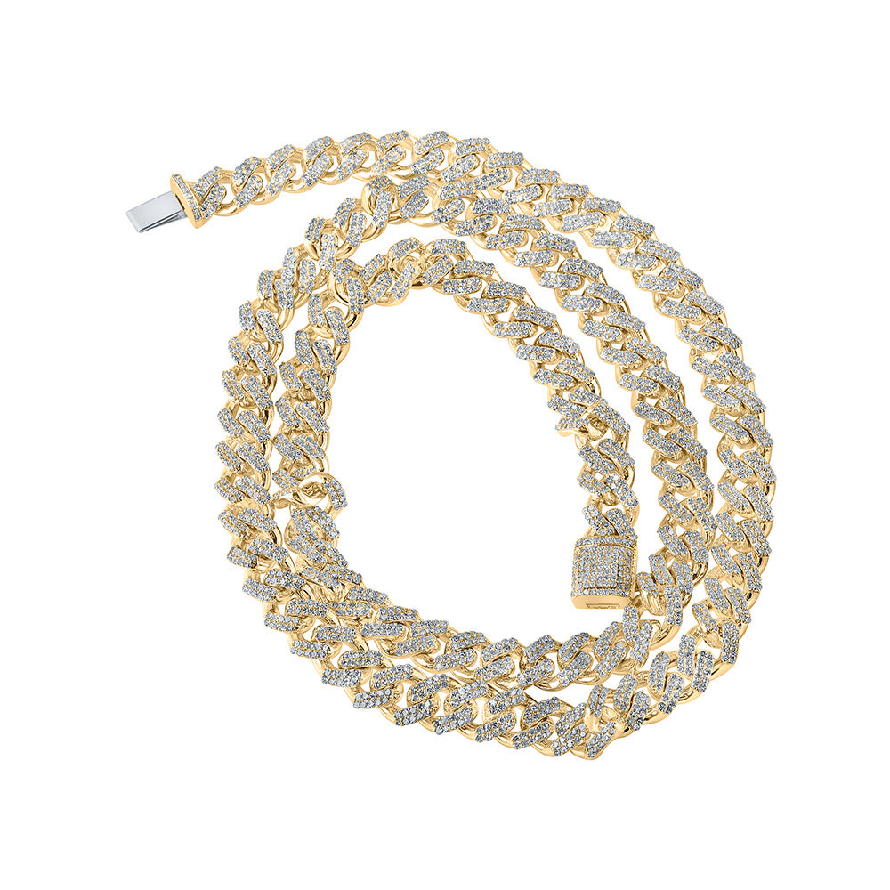 10kt Yellow Gold Mens Round Diamond 22-inch Cuban Link Chain Necklace 8-5/8 Cttw