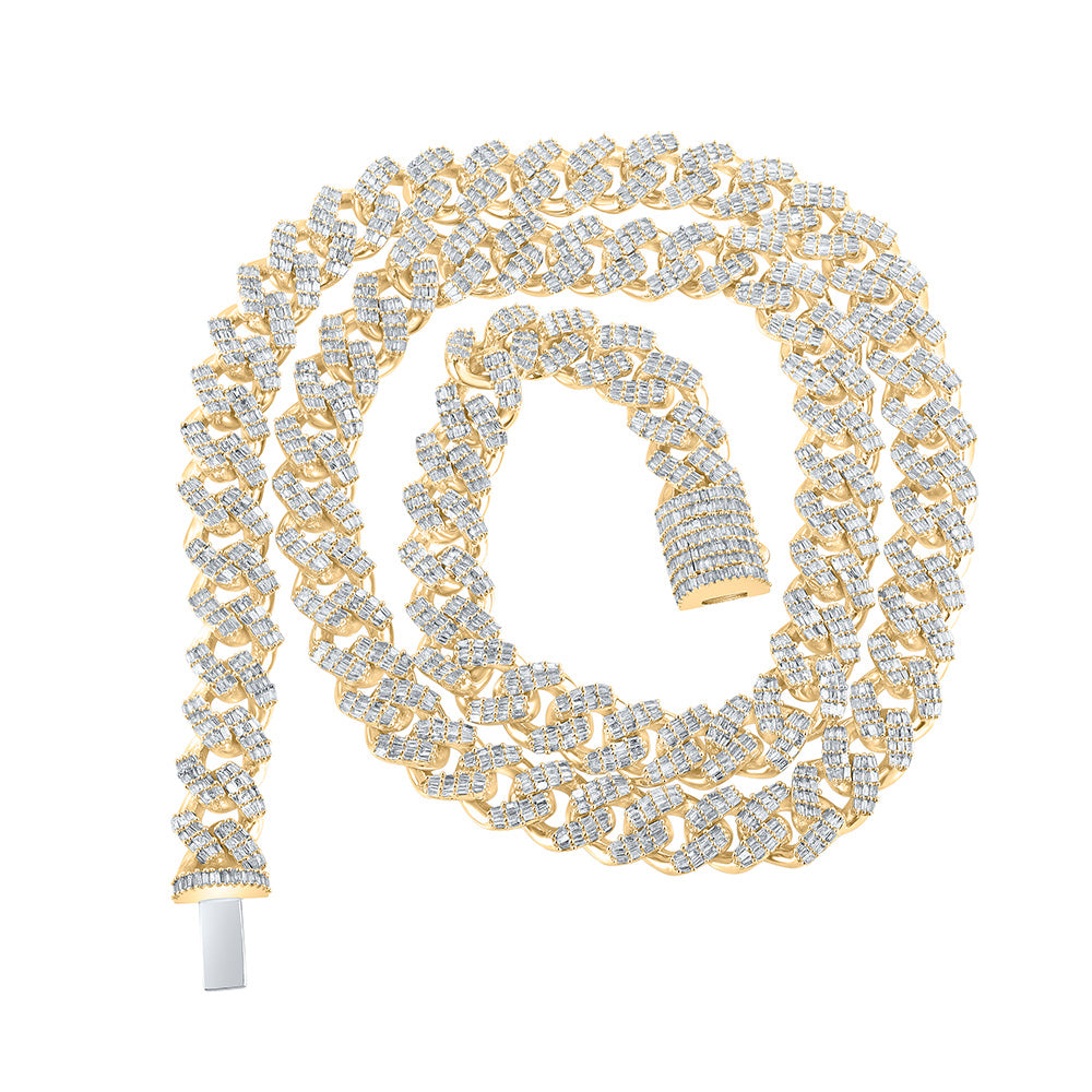 10kt Yellow Gold Mens Baguette Diamond 22-inch Cuban Link Chain Necklace 11-5/8 Cttw