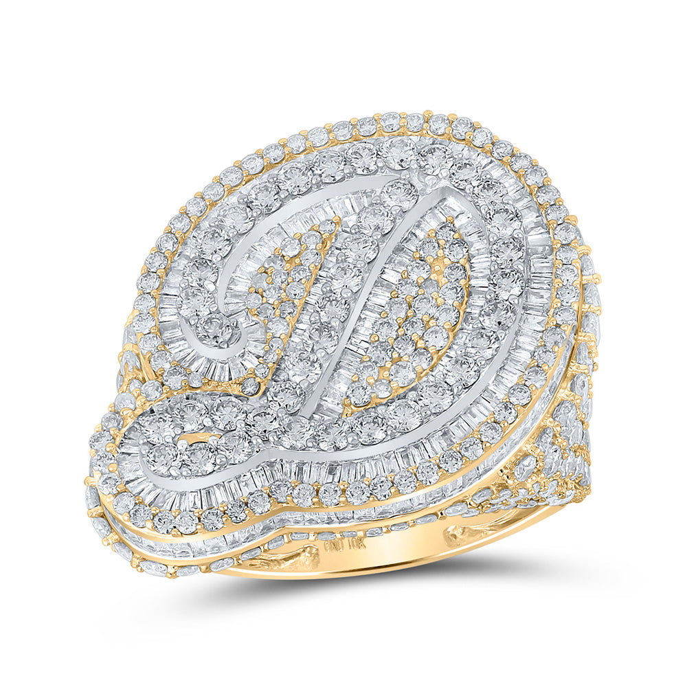 10kt Two-tone Gold Mens Baguette Diamond D Initial Letter Ring 9-1/4 Cttw