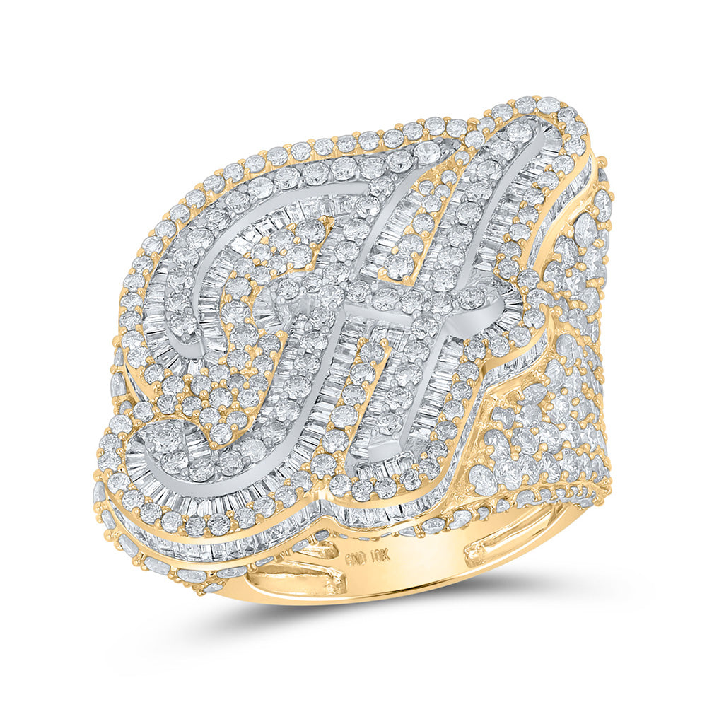Gold H Initial Letter Ring 9 Cttw Baguette Natural Diamond Mens