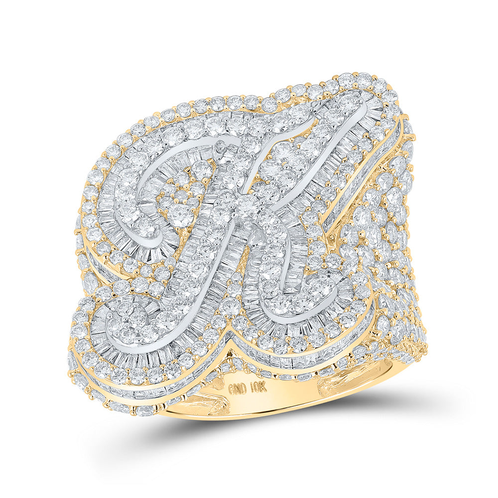 10kt Two-tone Gold Mens Baguette Diamond K Initial Letter Ring 8-5/8 Cttw