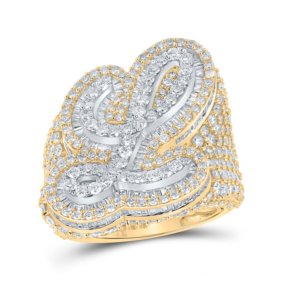 10kt Two-tone Gold Mens Baguette Diamond L Initial Letter Ring 7-7/8 Cttw