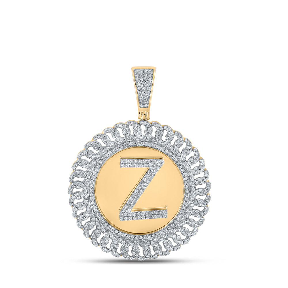 10kt Yellow Gold Mens Round Diamond Z Letter Circle Charm Pendant 1-1/5 Cttw