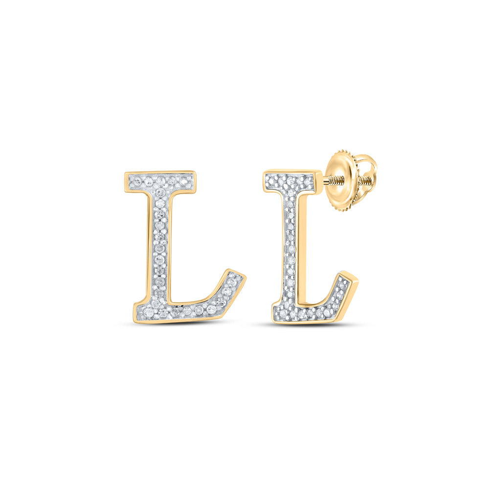 10kt Yellow Gold Womens Round Diamond L Initial Letter Earrings 1/10 Cttw