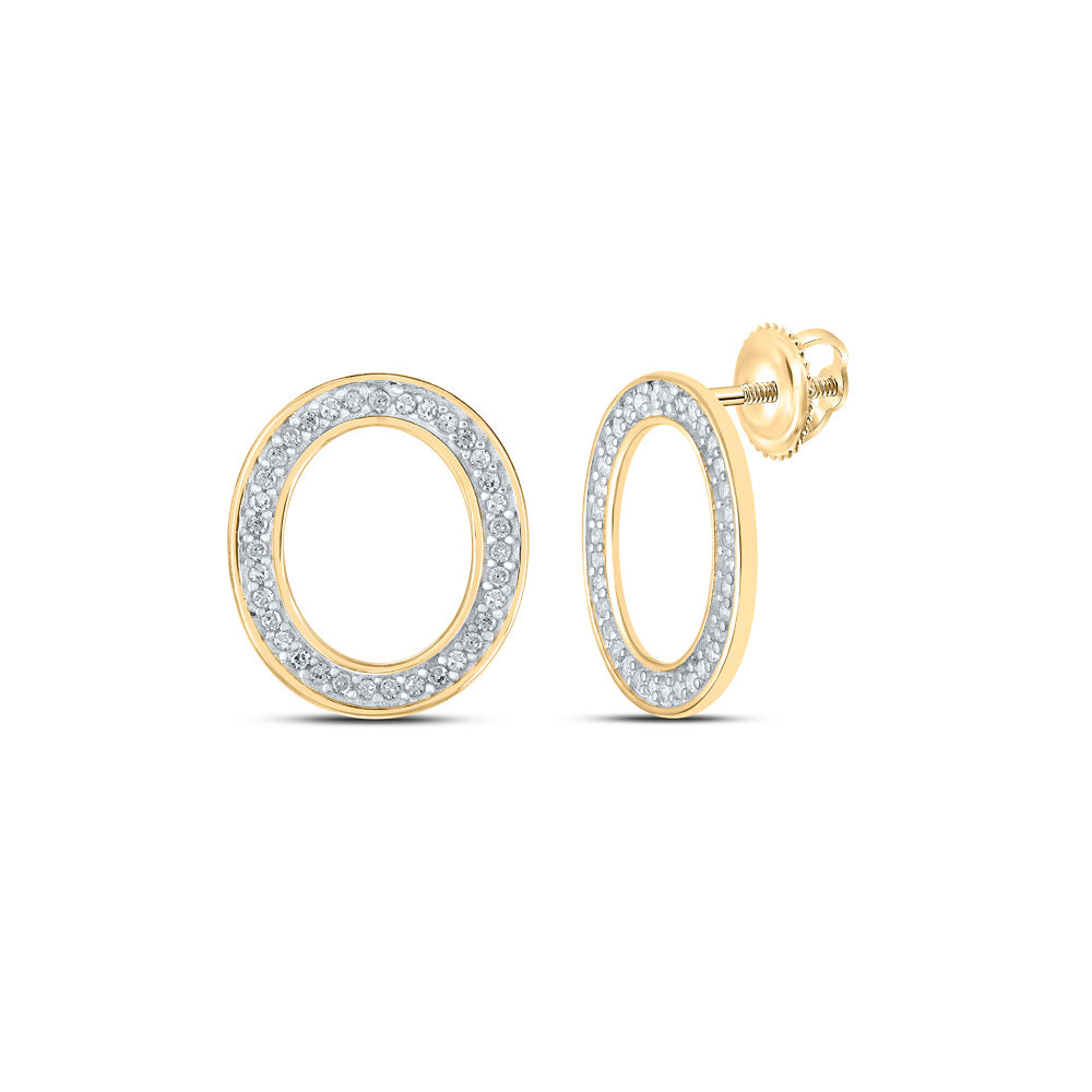 10kt Yellow Gold Womens Round Diamond O Initial Letter Earrings 1/8 Cttw