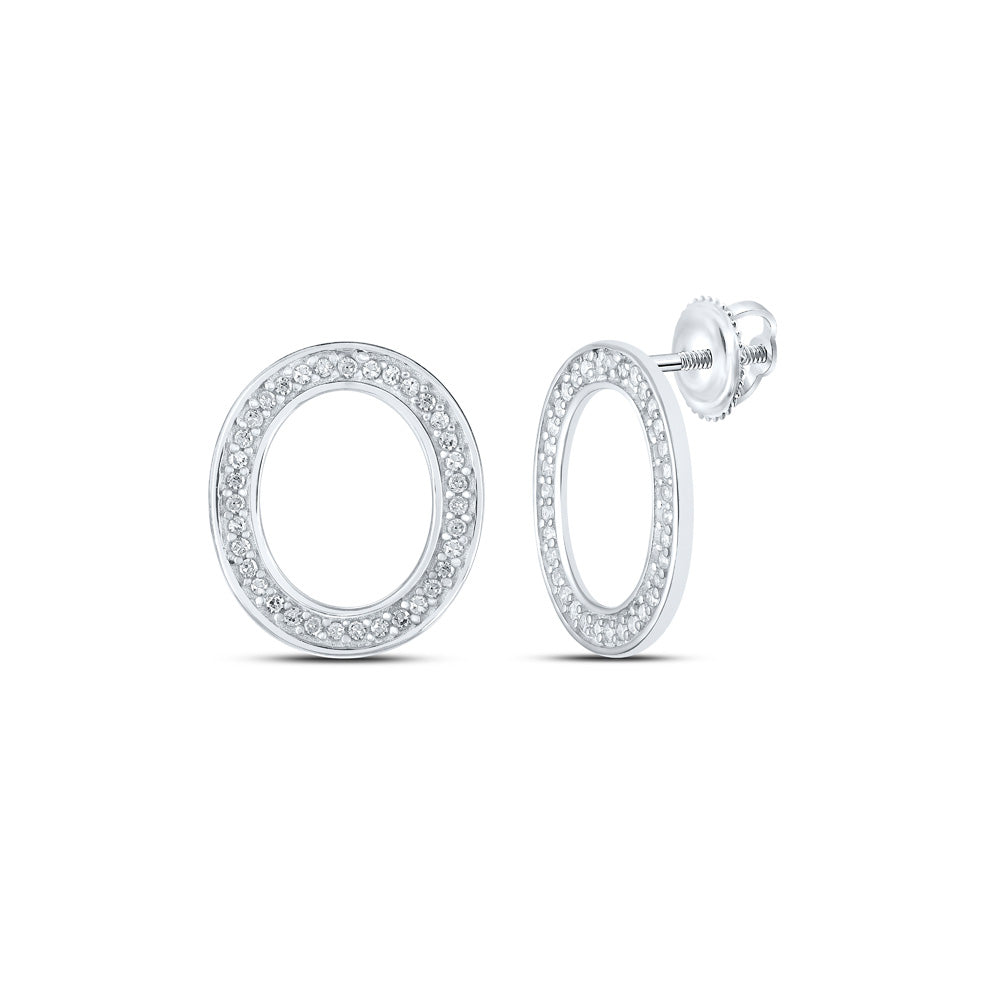 10kt White Gold Womens Round Diamond O Initial Letter Earrings 1/8 Cttw