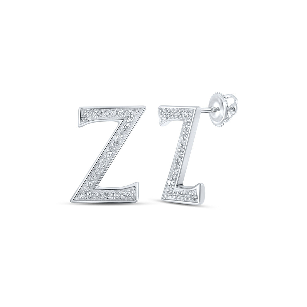 10kt White Gold Womens Round Diamond Z Initial Letter Earrings 1/8 Cttw