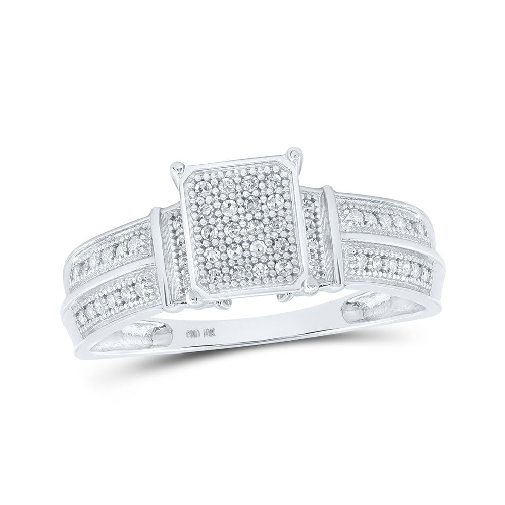 10kt White Gold Womens Round Diamond Square Ring 1/6 Cttw