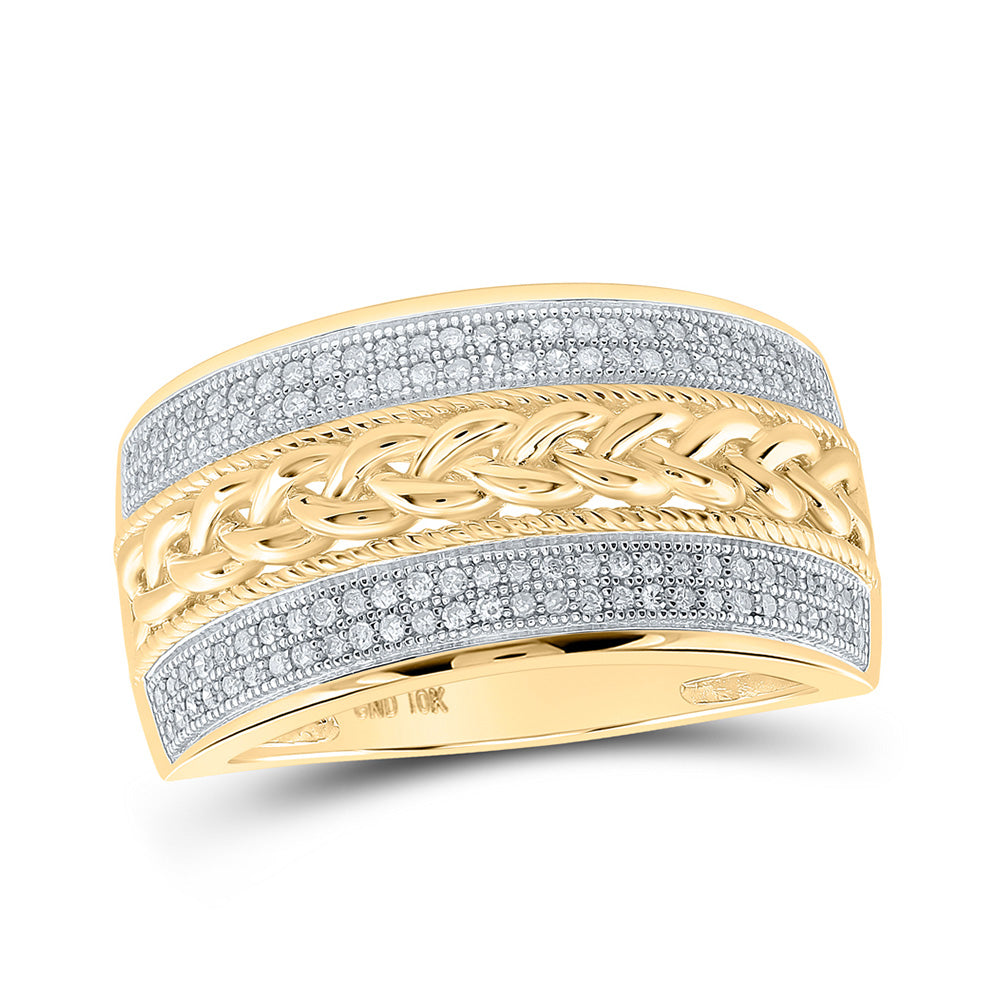 10kt Yellow Gold Mens Round Diamond Wedding Braid Inlay Band Ring 1/3 Cttw
