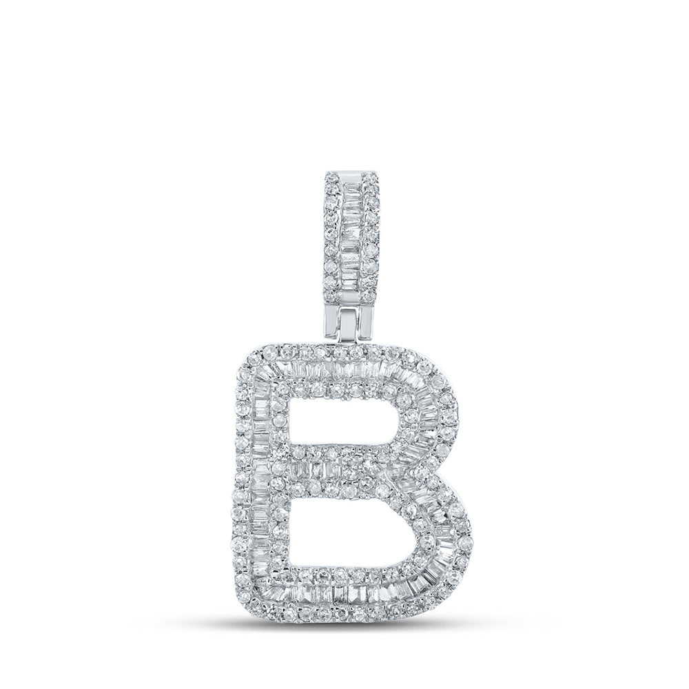 10kt White Gold Mens Baguette Diamond B Initial Letter Pendant 5/8 Cttw