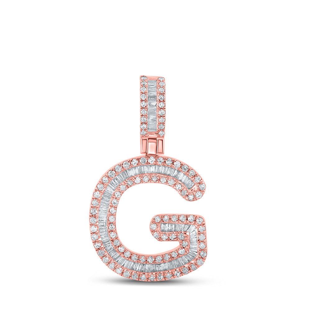 10kt Rose Gold Mens Baguette Diamond G Initial Letter Pendant 1/2 Cttw