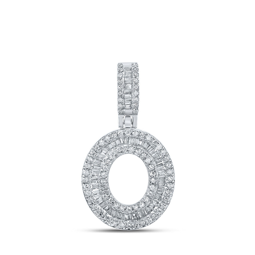 10kt White Gold Mens Baguette Diamond O Initial Letter Pendant 1/2 Cttw