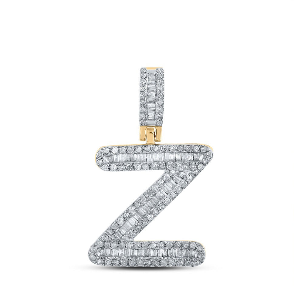 10kt Yellow Gold Mens Baguette Diamond Z Initial Letter Pendant 1/2 Cttw