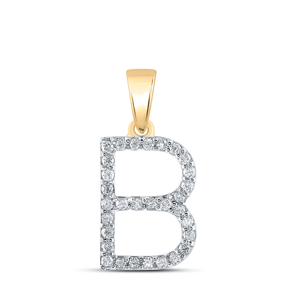 14kt Yellow Gold Womens Round Diamond B Initial Letter Pendant 1/4 Cttw