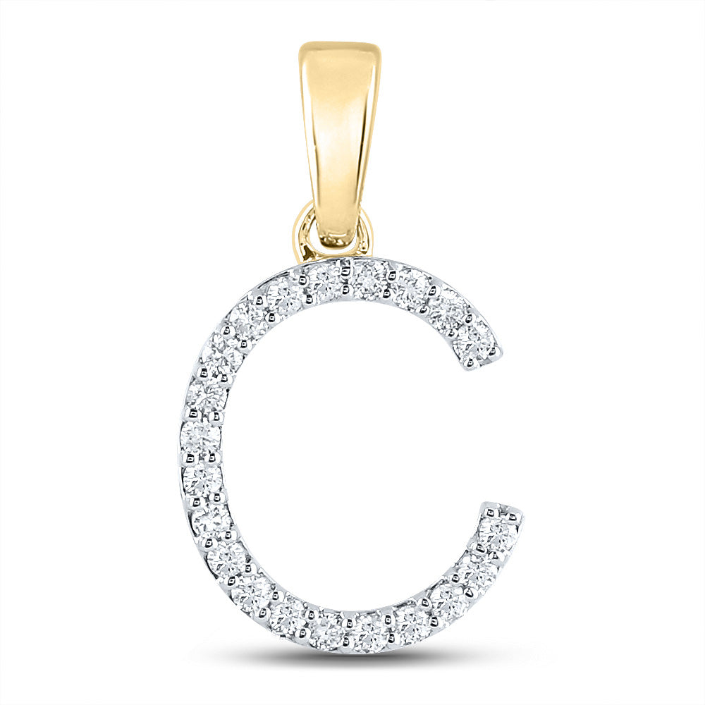 14kt Yellow Gold Womens Round Diamond C Initial Letter Pendant 1/5 Cttw