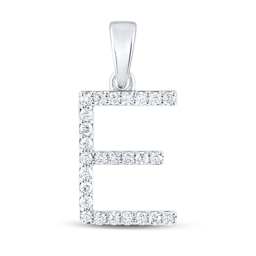 14kt White Gold Womens Round Diamond E Initial Letter Pendant 1/4 Cttw