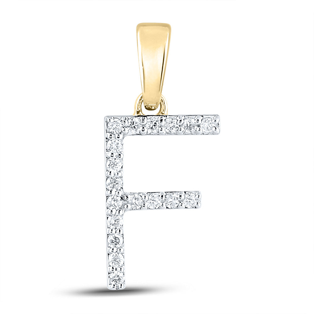 14kt Yellow Gold Womens Round Diamond F Initial Letter Pendant 1/8 Cttw