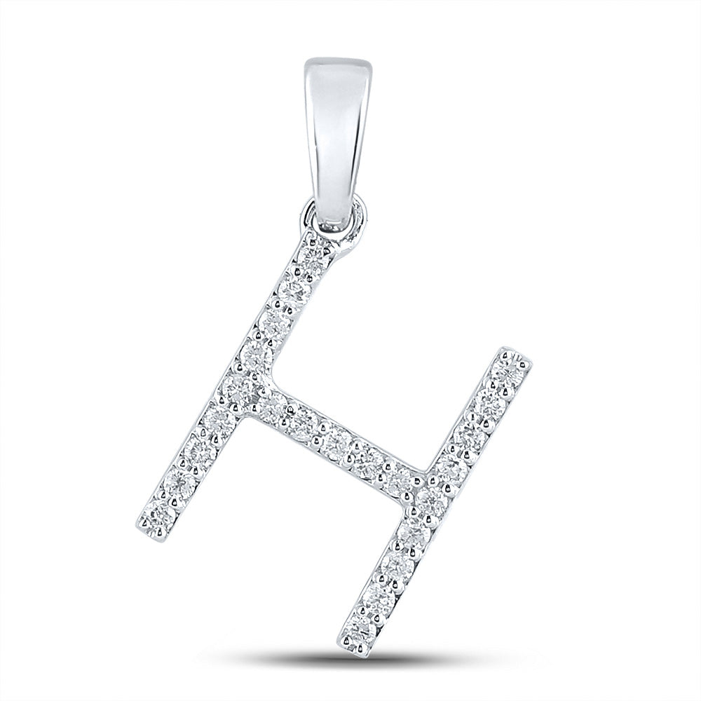 14kt White Gold Womens Round Diamond H Initial Letter Pendant 1/5 Cttw
