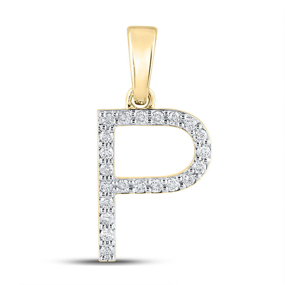 14kt Yellow Gold Womens Round Diamond P Initial Letter Pendant 1/6 Cttw