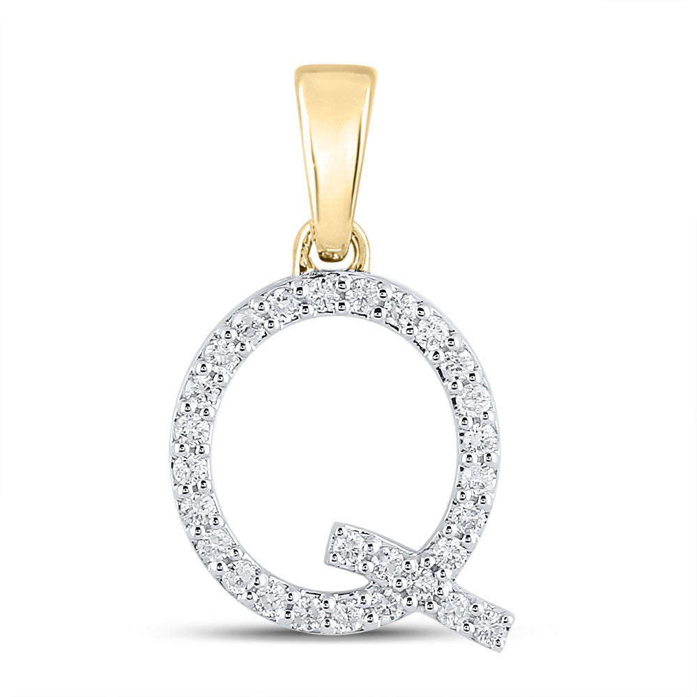 14kt Yellow Gold Womens Round Diamond Q Initial Letter Pendant 1/5 Cttw
