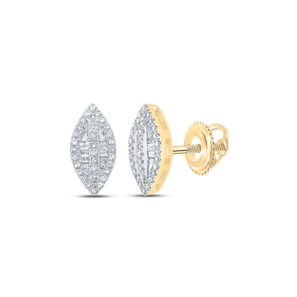 10kt Yellow Gold Womens Baguette Diamond Oval Earrings 1/4 Cttw