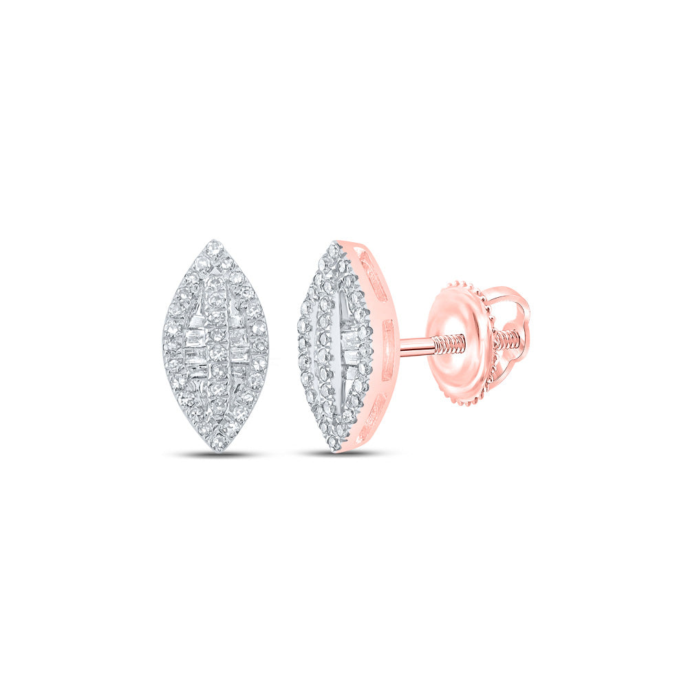 10kt Rose Gold Womens Baguette Diamond Oval Earrings 1/4 Cttw