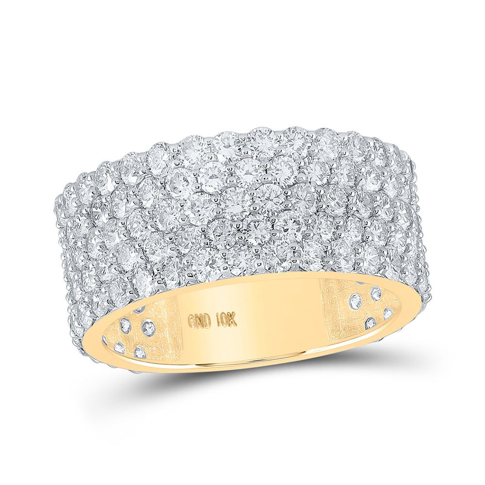 10kt Yellow Gold Mens Round Diamond 5-Row Band Ring 5-3/8 Cttw