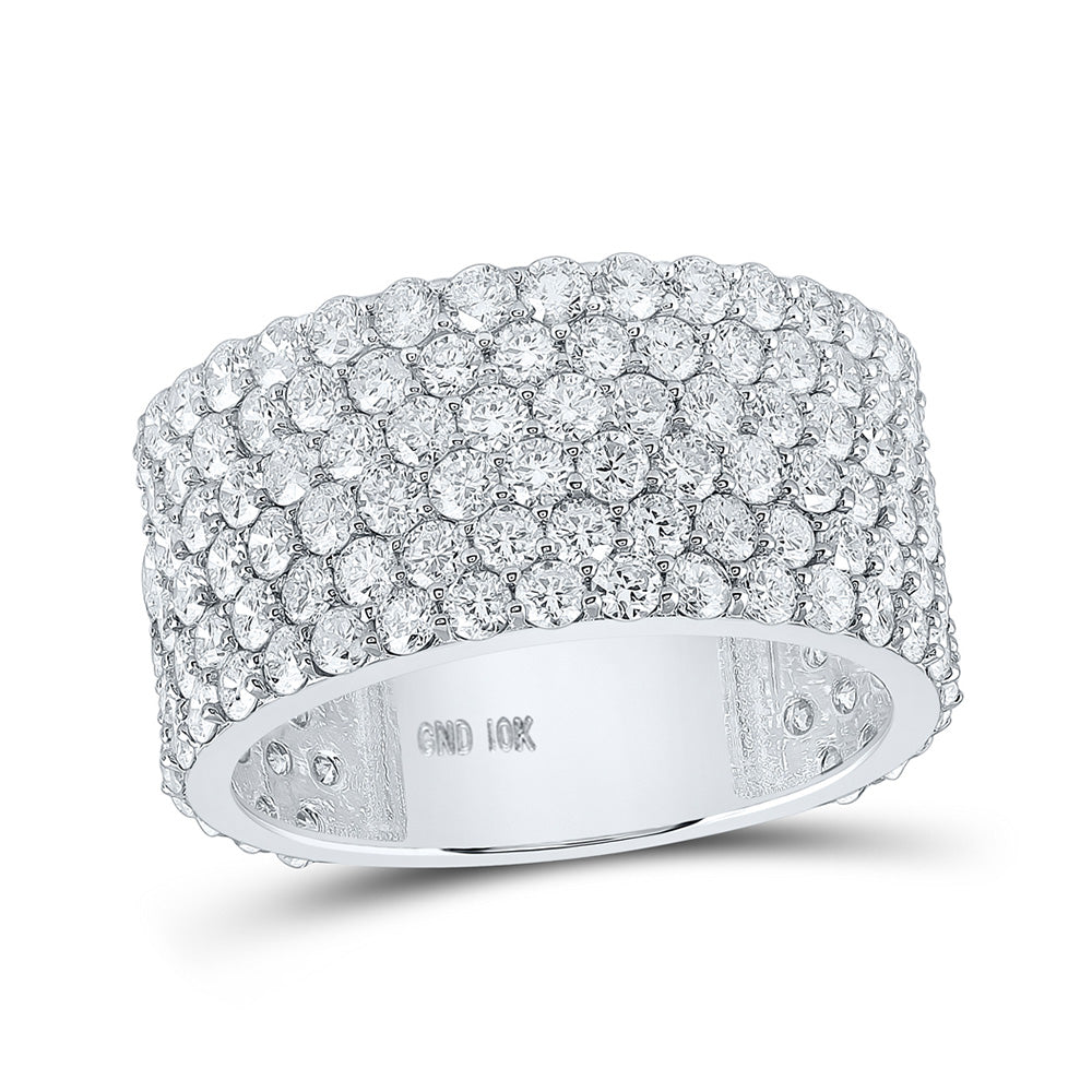 10kt White Gold Mens Round Diamond 6-Row Pave Band Ring 6-1/2 Cttw