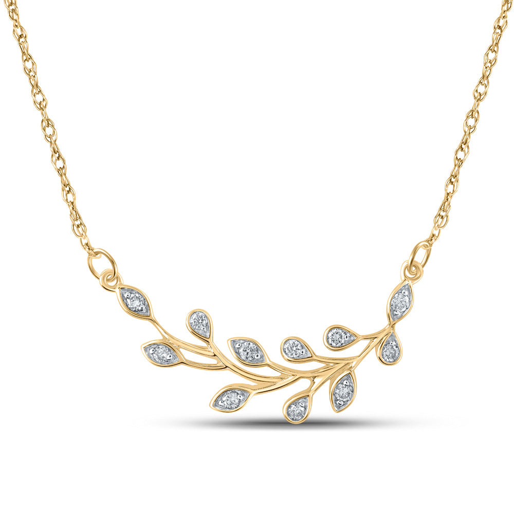 10kt Yellow Gold Womens Round Diamond Branch Floral Fashion Necklace 1/6 Cttw