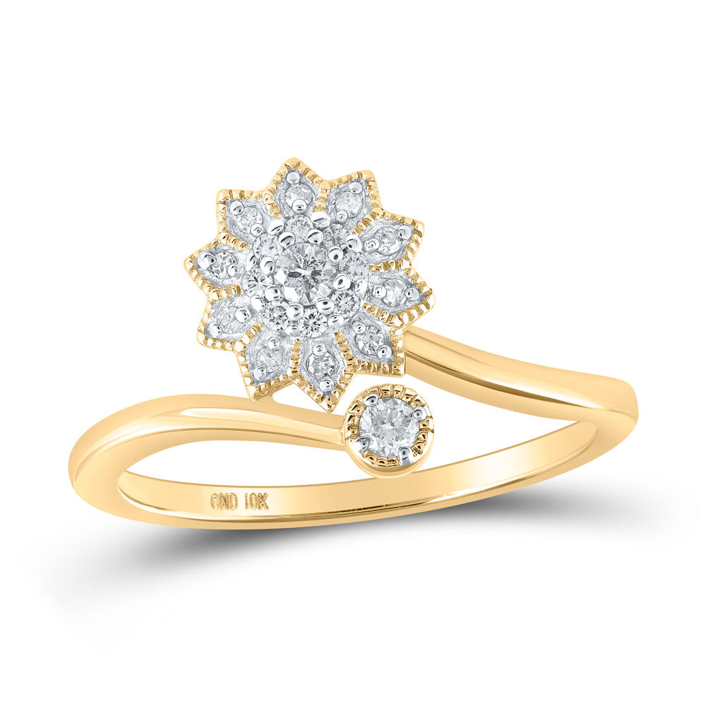 10kt Yellow Gold Womens Round Diamond Flower Cluster Ring 1/6 Cttw