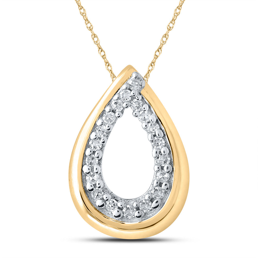 10kt Yellow Gold Womens Round Diamond Teardrop Pendant 1/10 Cttw