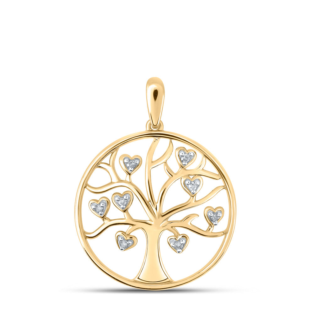 10kt Yellow Gold Womens Round Diamond Tree of Life Heart Pendant 1/20 Cttw