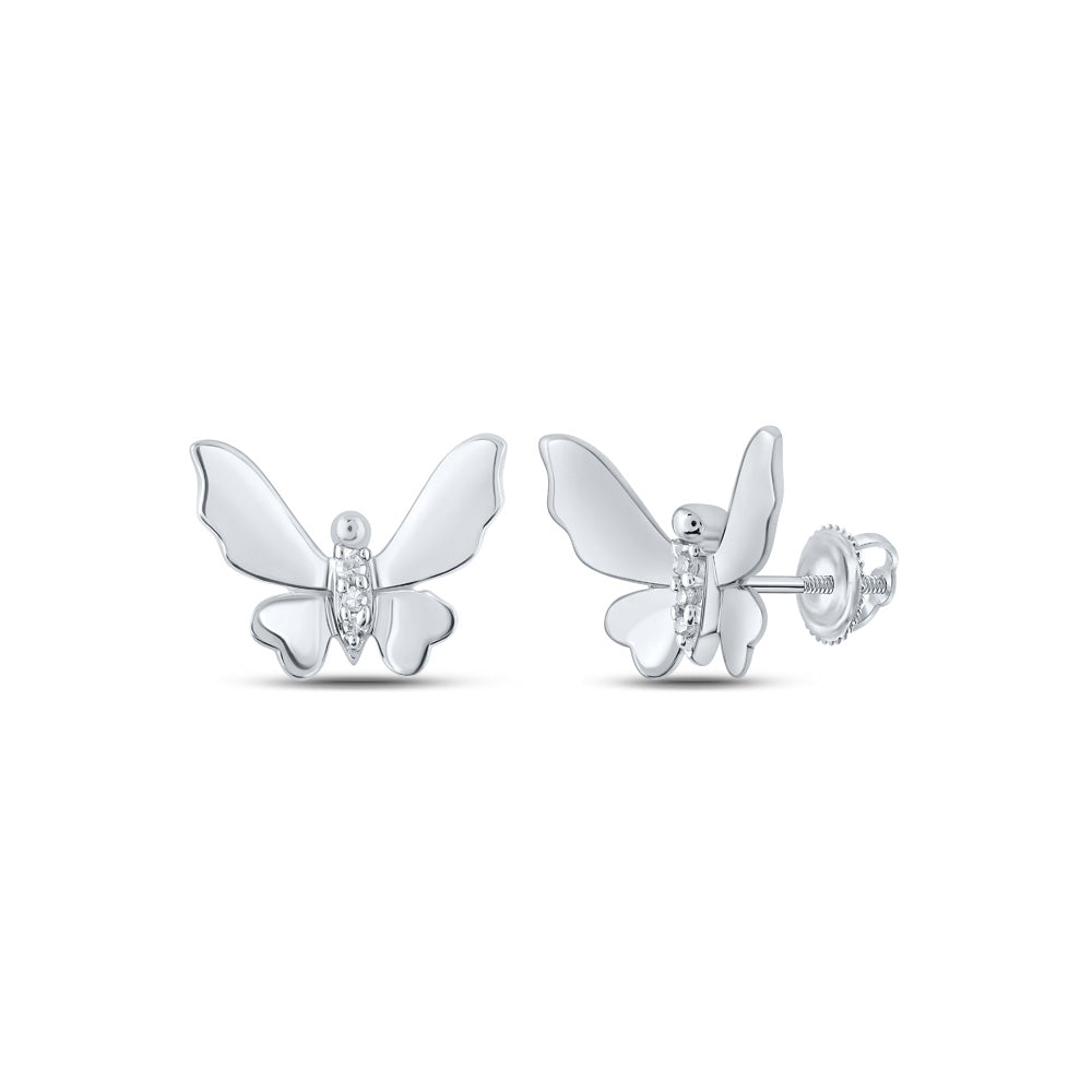 10kt White Gold Womens Round Diamond Butterfly Earrings .03 Cttw