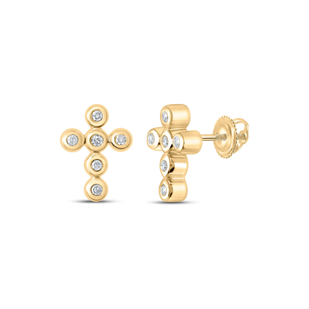 10kt Yellow Gold Womens Round Diamond Cross Earrings 1/10 Cttw