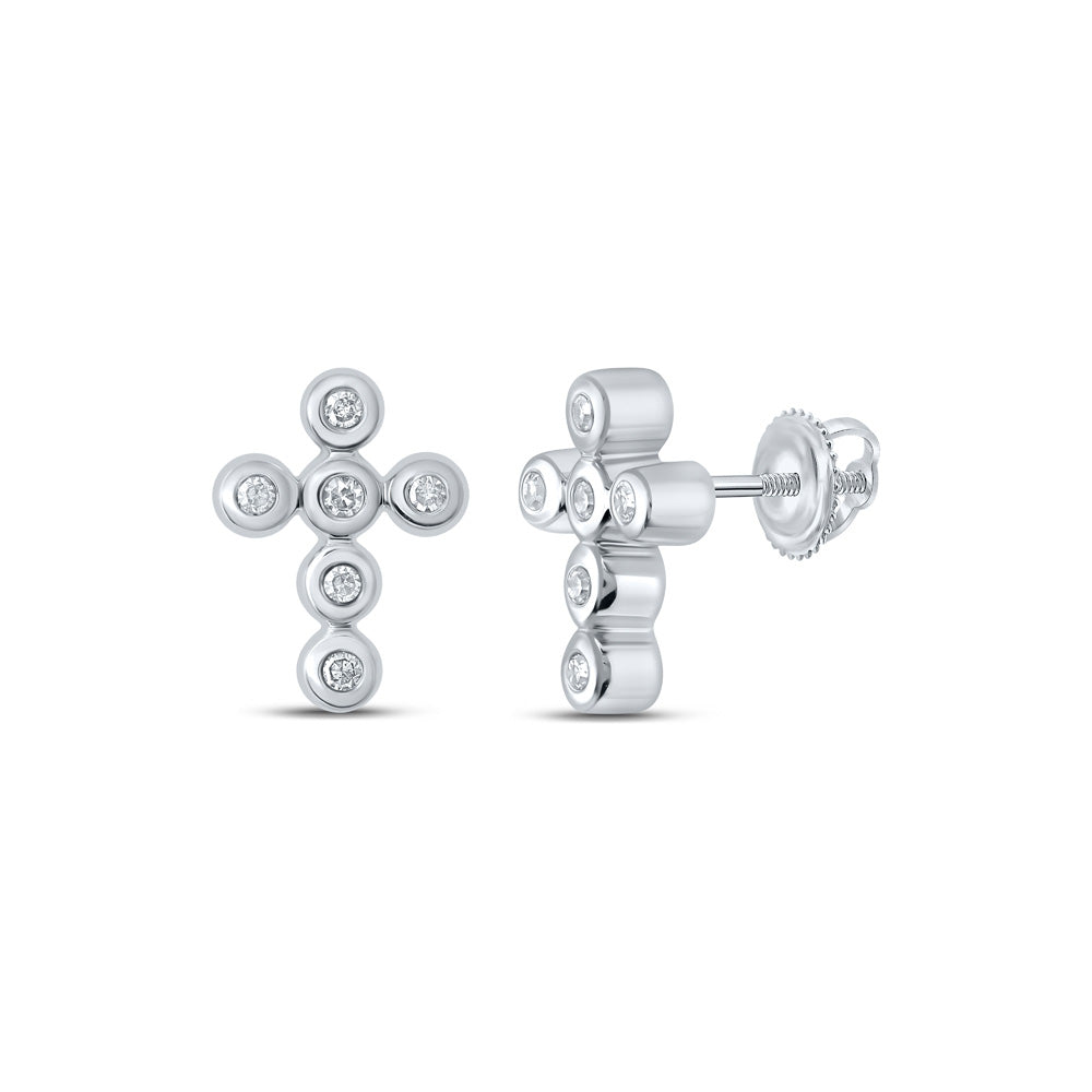 10kt White Gold Womens Round Diamond Cross Earrings 1/10 Cttw