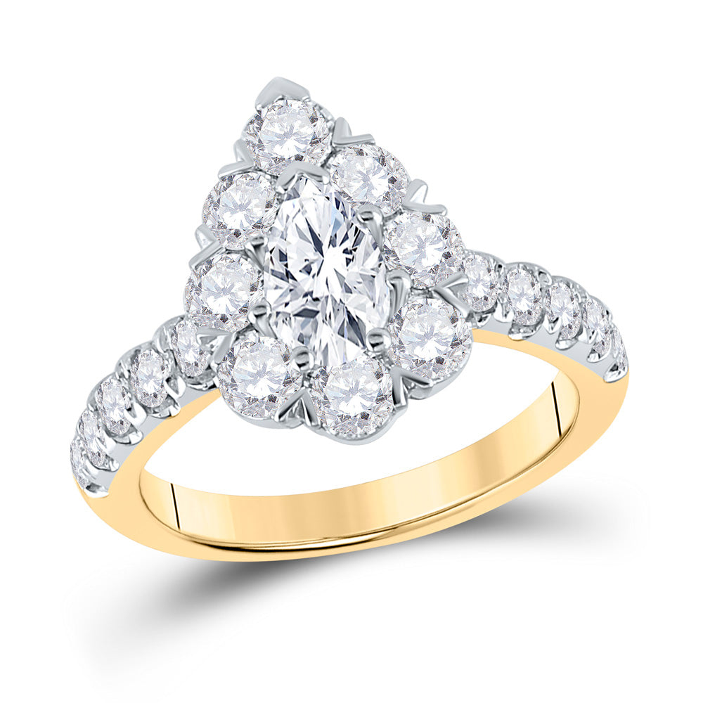 Gold Halo Bridal Wedding Engagement Ring 2-3/8 Cttw Pear Natural Diamond Womens (6.11 grams)