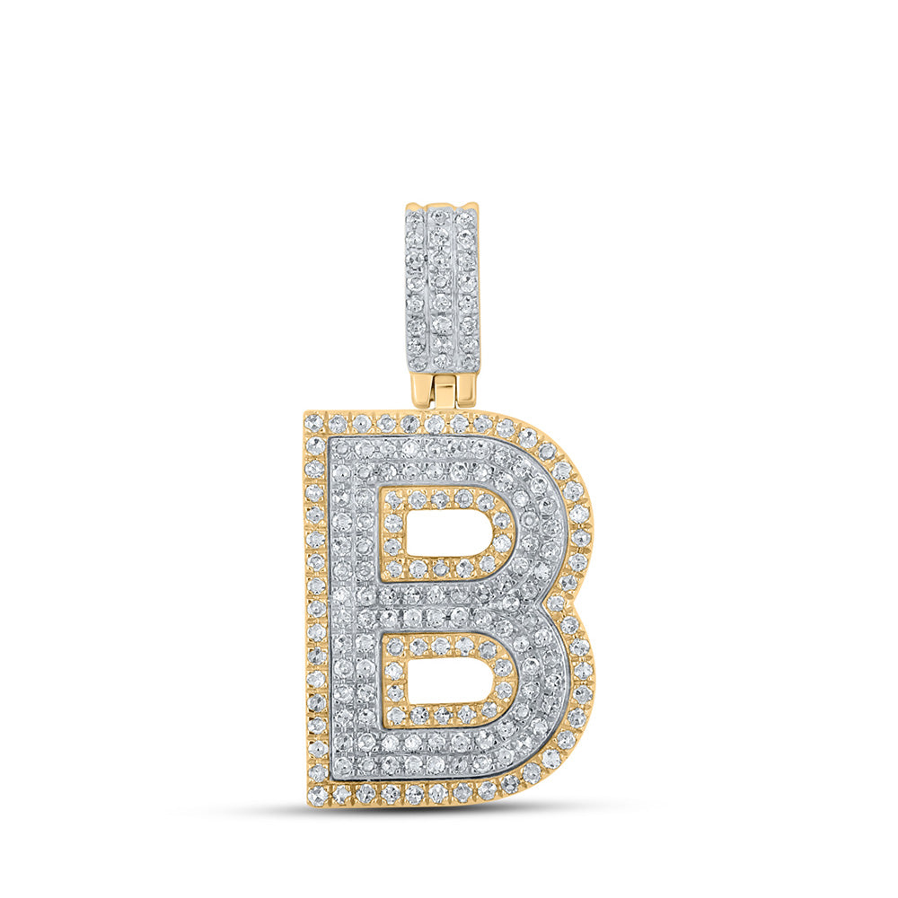 10kt Two-tone Gold Mens Round Diamond B Initial Letter Pendant 1/2 Cttw