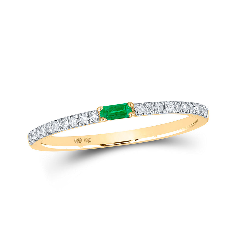 10kt Yellow Gold Womens Baguette Emerald Diamond Band Ring 1/5 Cttw