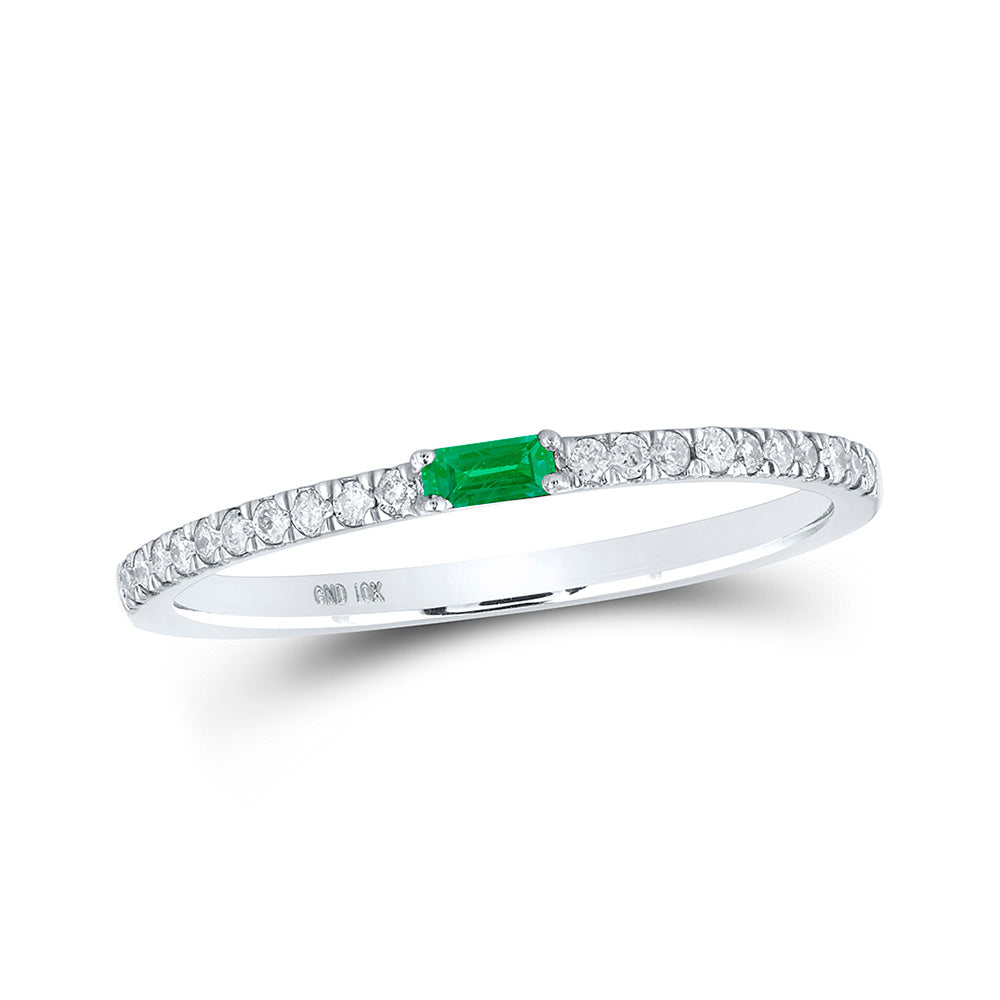 10kt White Gold Womens Baguette Emerald Diamond Band Ring 1/5 Cttw