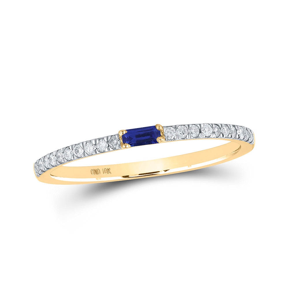 10kt Yellow Gold Womens Baguette Blue Sapphire Diamond Band Ring 1/5 Cttw
