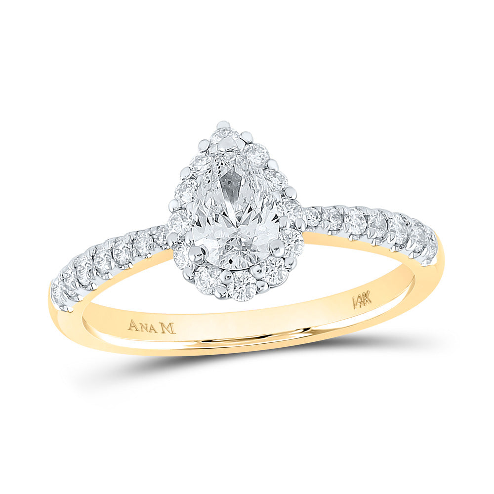 14kt Yellow Gold Pear Diamond Halo Bridal Wedding Engagement Ring 7/8 Cttw
