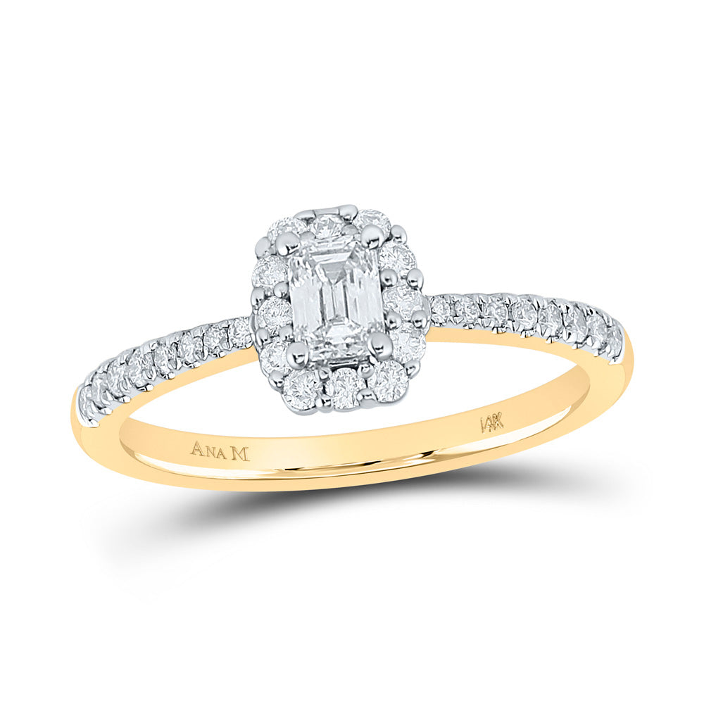 Gold Halo Bridal Wedding Engagement Ring 5/8 Cttw Emerald Natural Diamond Womens
