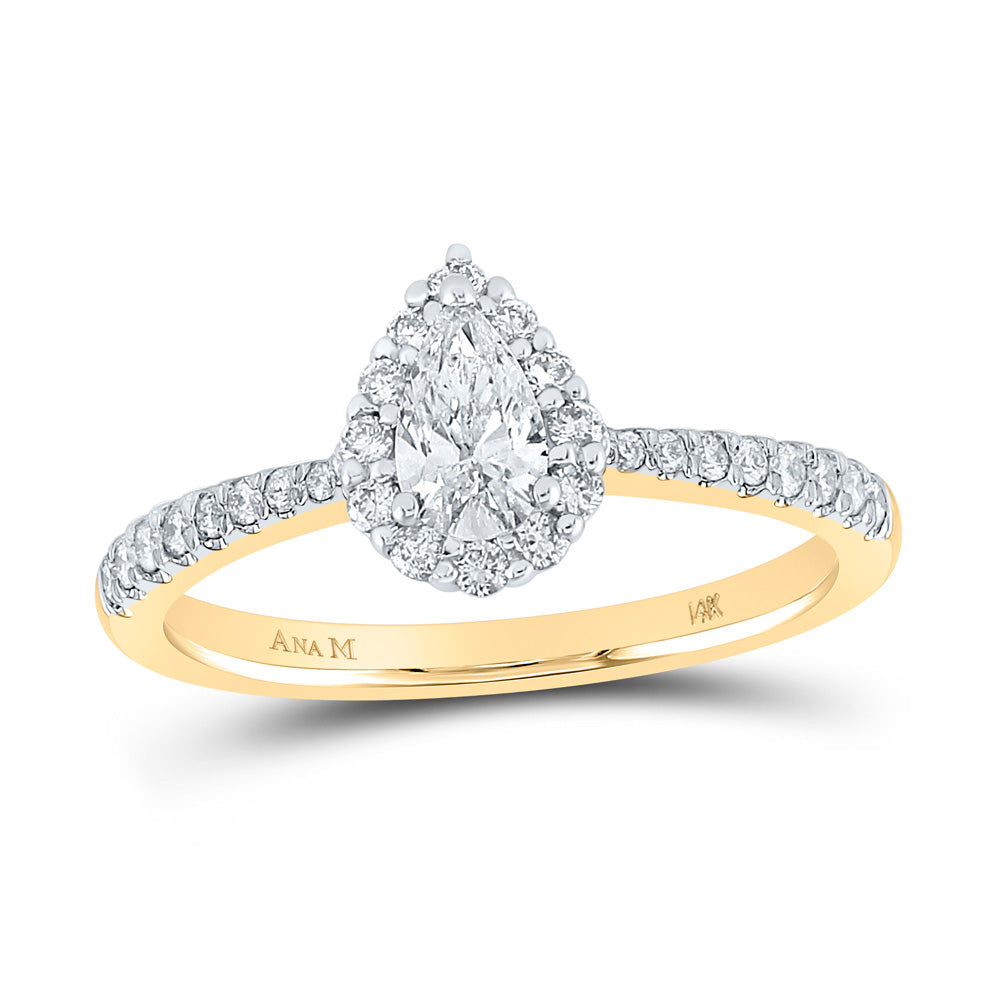 Gold Halo Bridal Wedding Engagement Ring 5/8 Cttw Pear Natural Diamond Womens