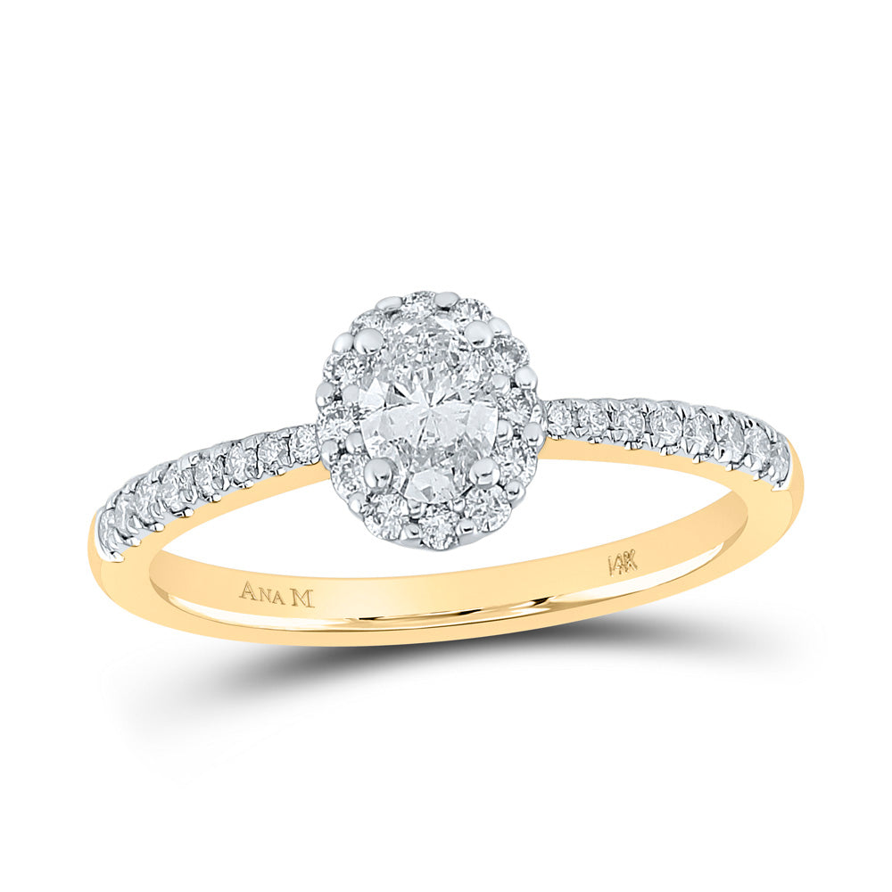 Gold Halo Bridal Wedding Engagement Ring 1/2 Cttw Oval Natural Diamond Womens (2.45 grams)