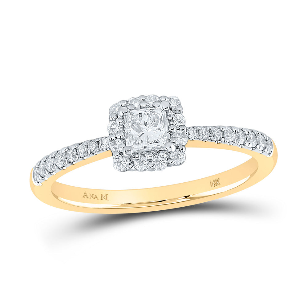 Gold Square Halo Bridal Wedding Engagement Ring 1/2 Cttw Princess Natural Diamond Womens